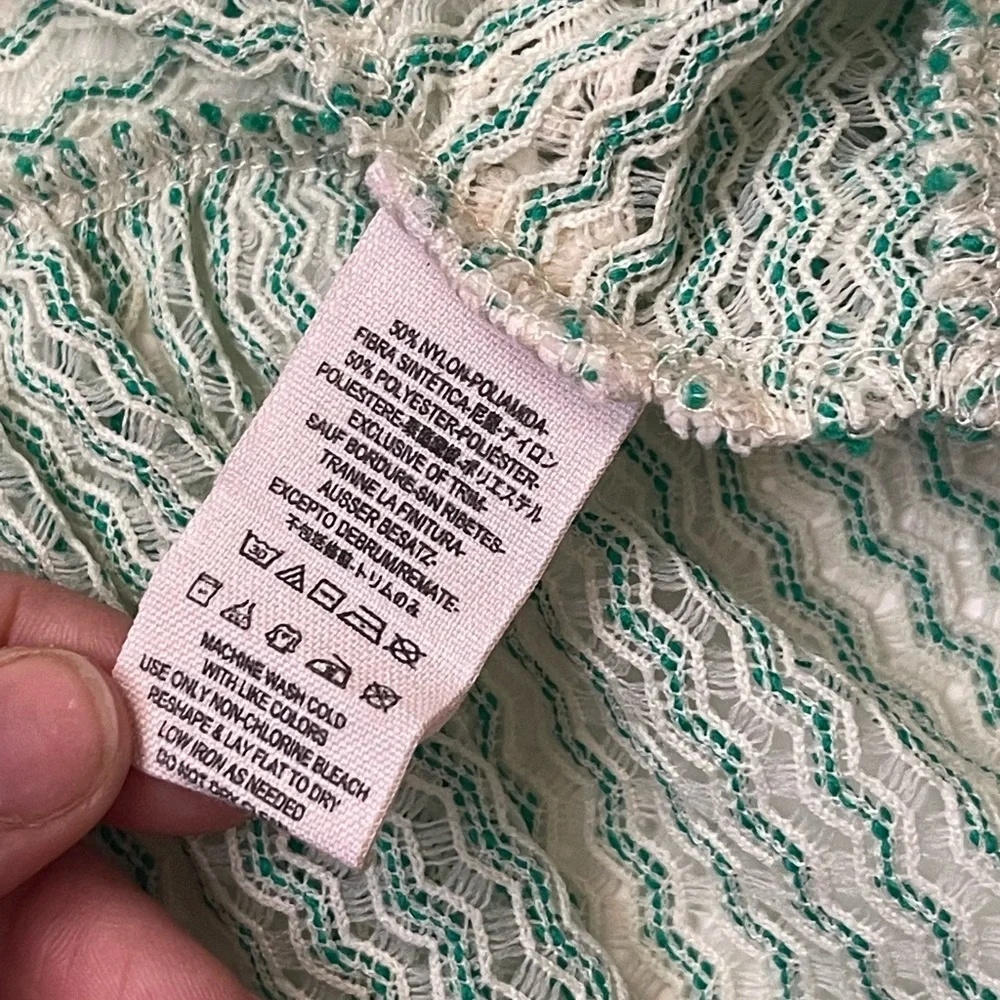 Free People Crochet Sheer Tank Top With Peplum and Back Cut Out Green & Cream - Picture 7 of 7